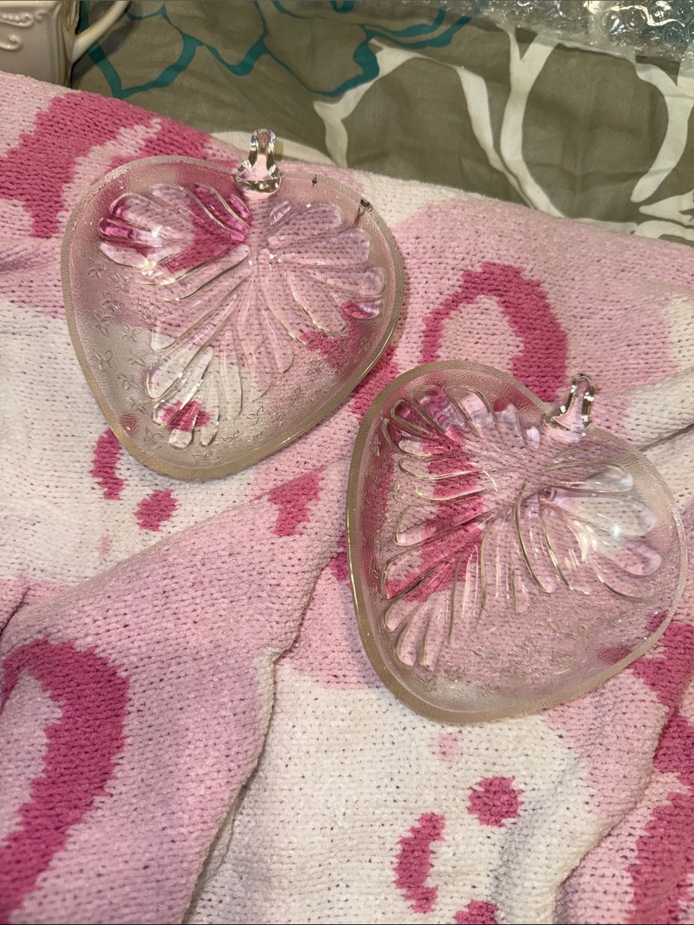 Vintage Pink Glass strawberry Trinket Dishes - Set of 2